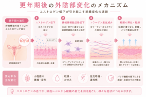 更年期後の外陰部変化のメカニズム図