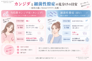 カンジダと細菌性腟症の見分けの目安を示す比較図
