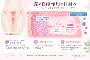 膣の自浄作用と弱酸性を示すイラスト